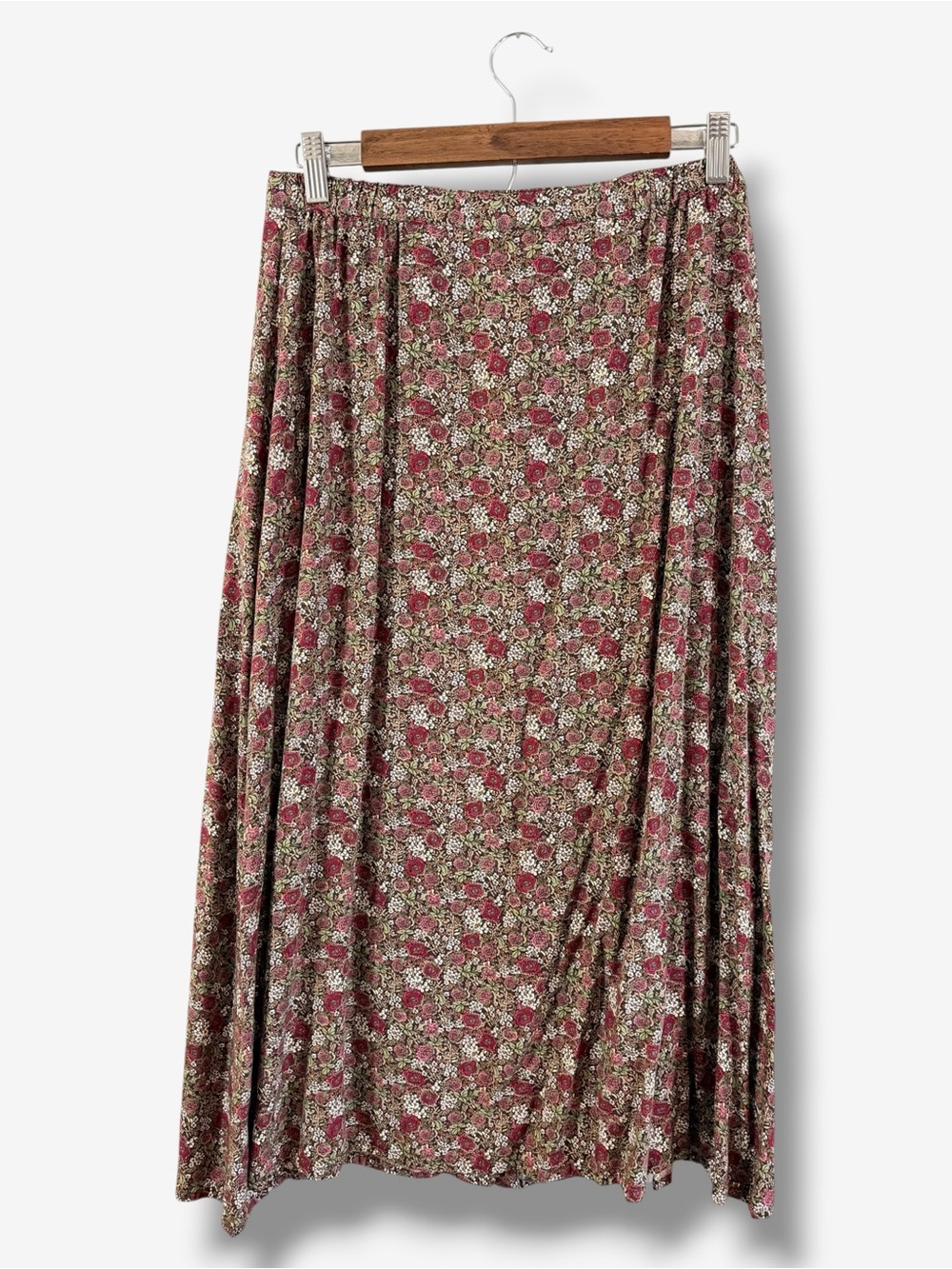 Christopher & Banks Midi Skirt Size 10 Button Front Black Red Floral Modest - Picture 7 of 8